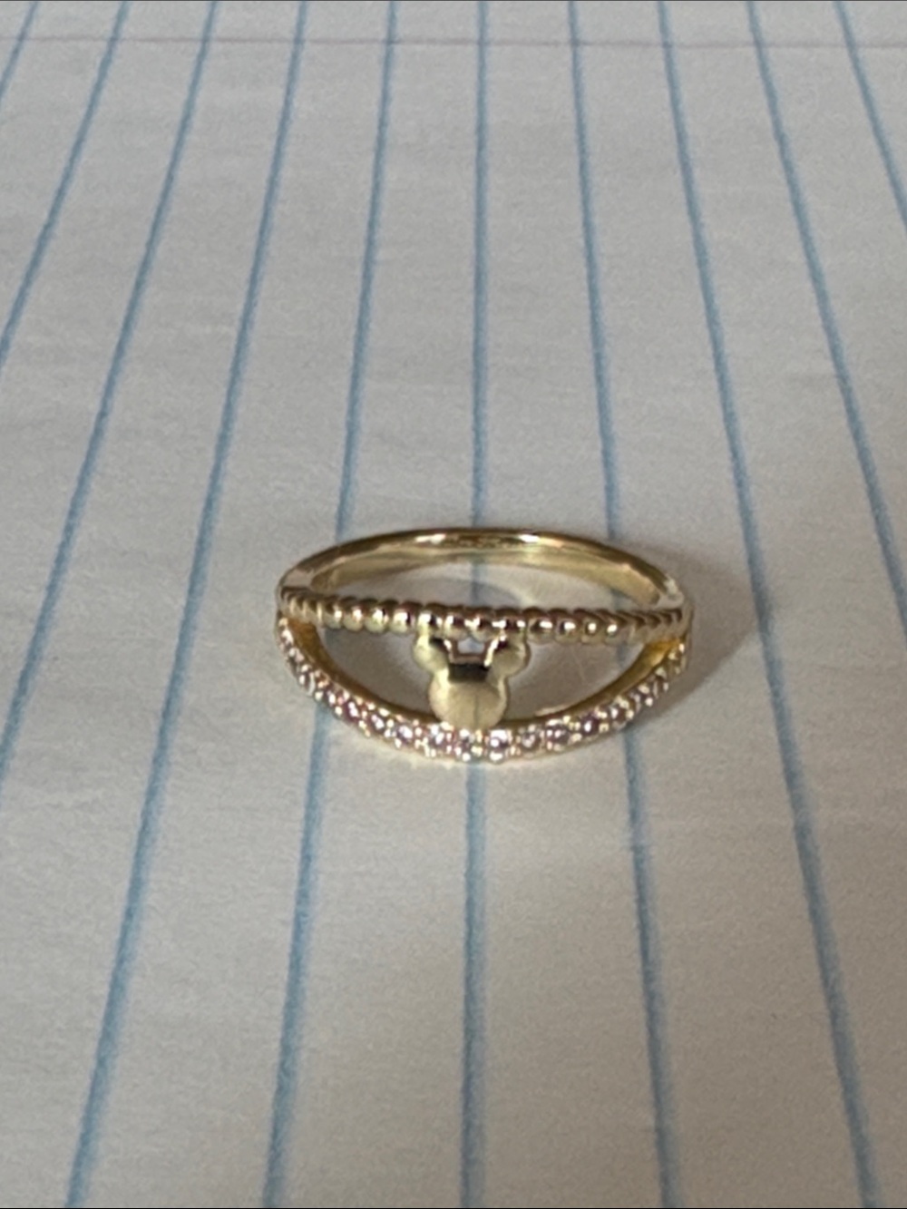 Disney Gold Tone Mickey Mouse Pavé Stackable Ring with Beaded Accent
